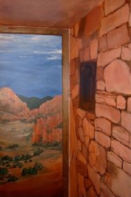 Pueblo Indian scene, bathroom. Artist prior residence